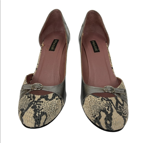 Prague ENVY Leather Snake Print and Metallic Silver D’Orsay Wedge Heels 8.5B - Picture 3 of 12